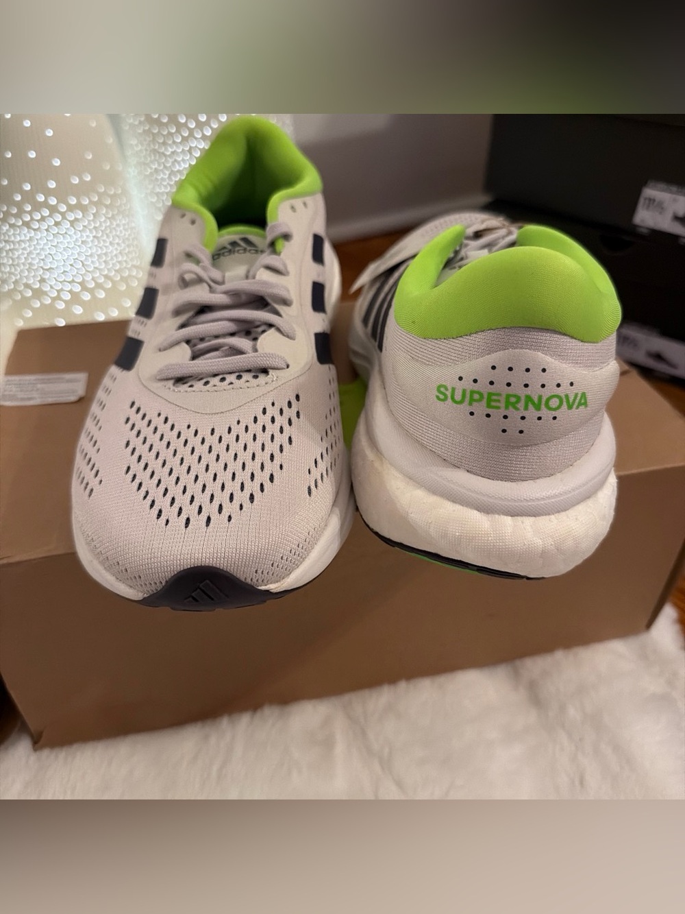 adidas Supernova Kids Running Shoes - Gray and Neon Green